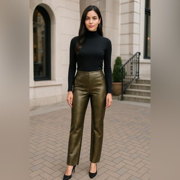 Womyn Shimmering Brown Gold Textured Snake Embossed Pants Size 6 - Picture 1 of 11